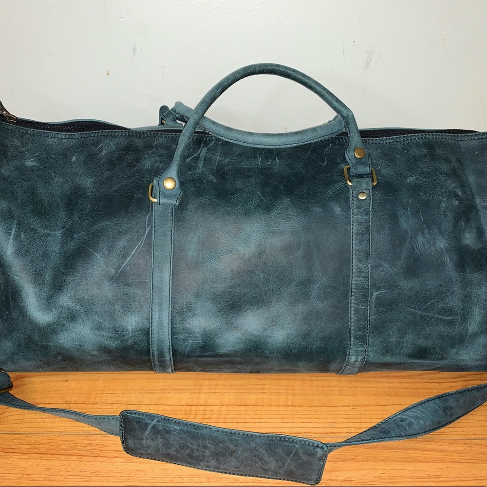 Cowhide Leather Duffel Bag Teal 25” Full Grain Cowhide Leather
